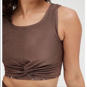 OFFLINE Ribbed Shine Twist Front Sports Bra in Brown